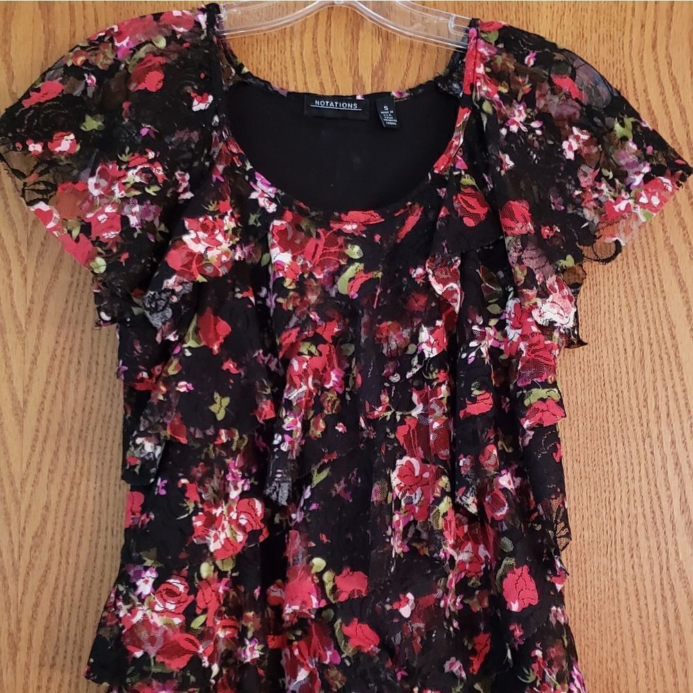 Beautiful Flouncy Tulle Layered Floral Blouse Sz S